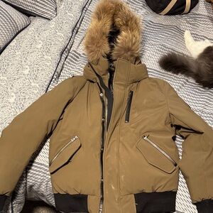 RUDSAK Men's Tan Puffer Jacket with Fur Hood